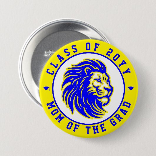Badge Rond 7,6 Cm Lions Jaune et Bleu Mère du Diplômé (Devant & derrière)