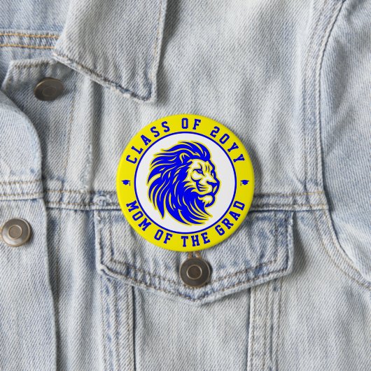 Badge Rond 7,6 Cm Lions Jaune et Bleu Mère du Diplômé (En situation)