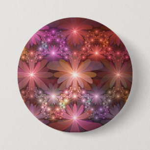 Badge Rond 7,6 Cm Lit De Fleurs Coloré Brillant Art Fractal Abstrait
