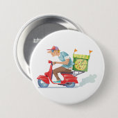 Badge Rond 7,6 Cm Livraison de pizza à mobylette (Devant & derrière)