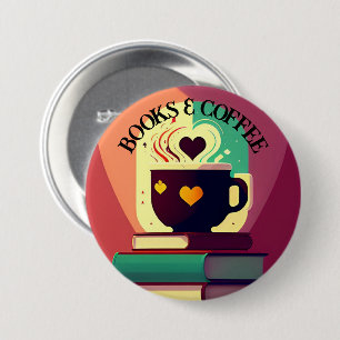 Badge Rond 7,6 Cm Livres Et Café