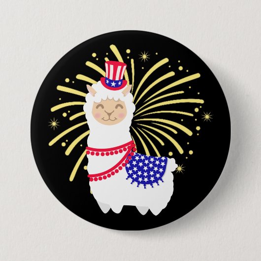 Badge Rond 7,6 Cm Llama American 4 juillet (Devant)
