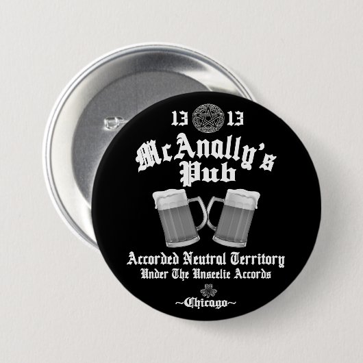 Badge Rond 7,6 Cm Logo blanc du pub McAnally (Devant & derrière)
