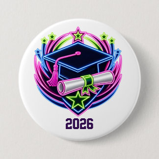 Badge Rond 7,6 Cm logo de graduation neon brights