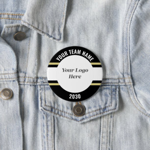 Badge Rond 7,6 Cm Logo de l'équipe sportive Black and Gold Nom perso