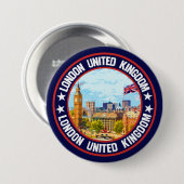 Badge Rond 7,6 Cm Londres Royaume-Uni (Devant & derrière)