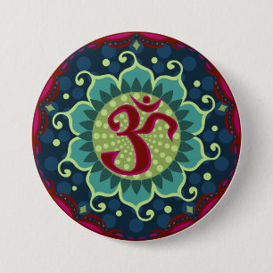 Badge Rond 7,6 Cm Lotus Aum - OM