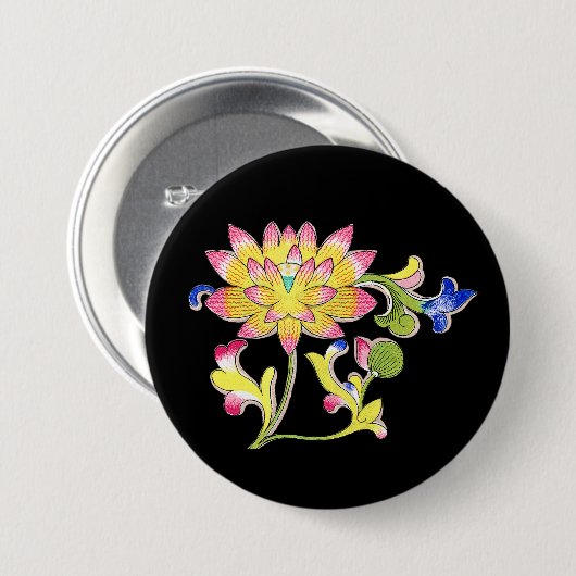 Badge Rond 7,6 Cm Lotus Fleurs et Vins (Devant & derrière)