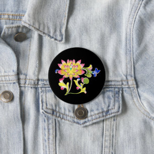 Badge Rond 7,6 Cm Lotus Fleurs et Vins