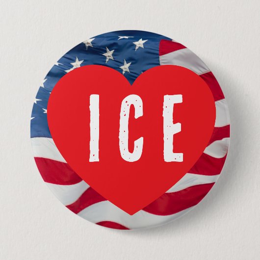 BADGE ROND 7,6 CM LOVE ICE HEART W/FLAG (Devant)