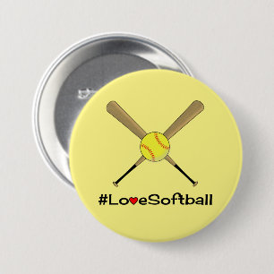 Badge Rond 7,6 Cm Love softball jaune hashtag sports