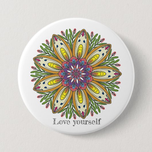 Badge Rond 7,6 Cm Love yourself mandala flowers (Devant)