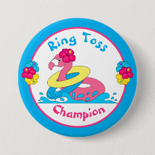 Badge Rond 7,6 Cm Luau Tropical Party Flamingo Ring Toss Champion 3"
