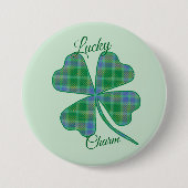 Badge Rond 7,6 Cm Lucky Green Plaid Shamrock Four-Leaf Clover  (Devant)