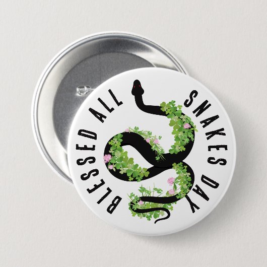 Badge Rond 7,6 Cm Lucky Serpent noir dans le trèfle Tous les serpent (Devant & derrière)