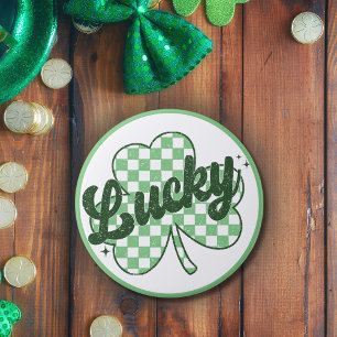 Badge Rond 7,6 Cm Lucky St Patrick's Day Shamrock rétro