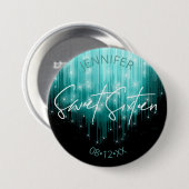 Badge Rond 7,6 Cm Lumières en cascade Sweet 16 ID Turquoise790 (Devant & derrière)