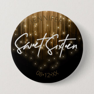 Badge Rond 7,6 Cm Lumières en Cascade Sweet 16 Or ID790