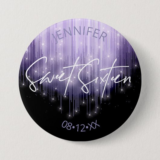 Badge Rond 7,6 Cm Lumières en Cascade Sweet 16 Violet ID790 (Devant)