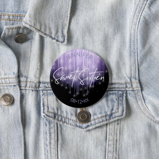 Badge Rond 7,6 Cm Lumières en Cascade Sweet 16 Violet ID790 (En situation)