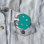 Badge Rond 7,6 Cm Lune et étoiles d'art déco - turquoise et argent (En situation)