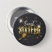 Badge Rond 7,6 Cm Lune et étoiles Sweet 16 Gold/Blk ID788 (Devant & derrière)
