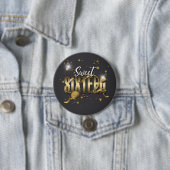 Badge Rond 7,6 Cm Lune et étoiles Sweet 16 Gold/Blk ID788 (En situation)
