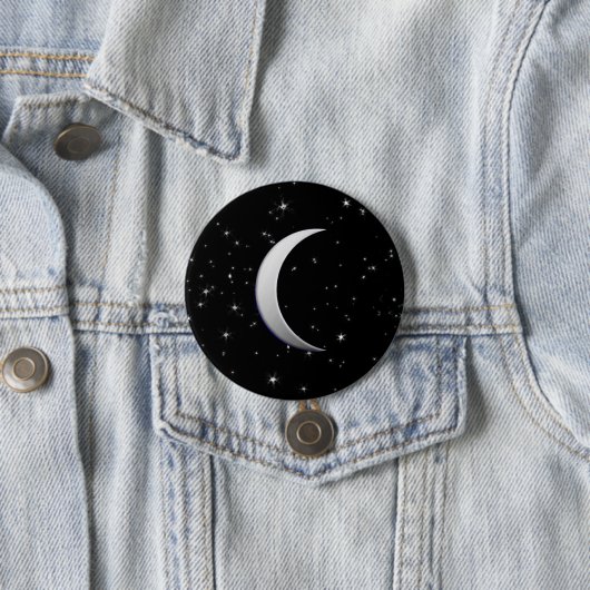 Badge Rond 7,6 Cm Lunes à croissant d'argent - arrière - plan étoilé (En situation)