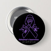 Badge Rond 7,6 Cm Lutte contre le Ruban d'Alzheimer Sensibilisation (Devant & derrière)