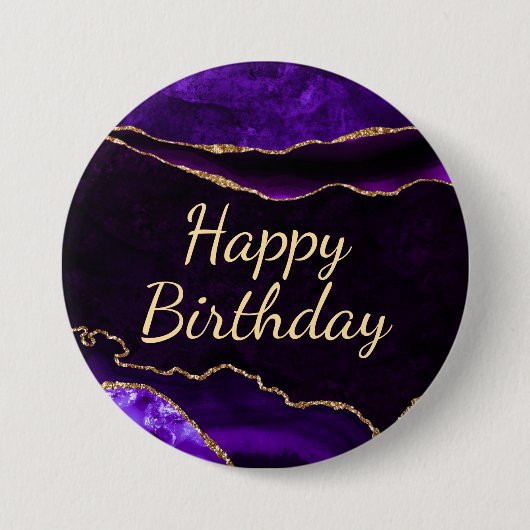 Badge Rond 7,6 Cm Luxe Purple Gold Parties scintillant Agate Joyeux  (Devant)