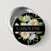 Badge Rond 7,6 Cm Maisées blanches et Monogramme floral vert (Devant & derrière)