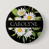 Badge Rond 7,6 Cm Maisées blanches et Monogramme floral vert (Devant)