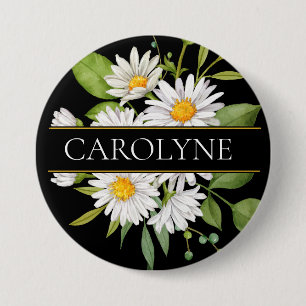 Badge Rond 7,6 Cm Maisées blanches et Monogramme floral vert