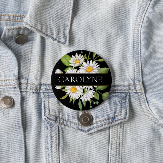 Badge Rond 7,6 Cm Maisées blanches et Monogramme floral vert (En situation)