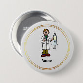 Badge Rond 7,6 Cm Male Doctor with Giant Syringe Button (Devant & derrière)