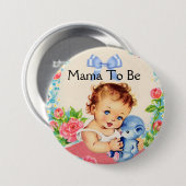 Badge Rond 7,6 Cm Mama à être baby shower bouton avec Vintage Graphi (Devant & derrière)