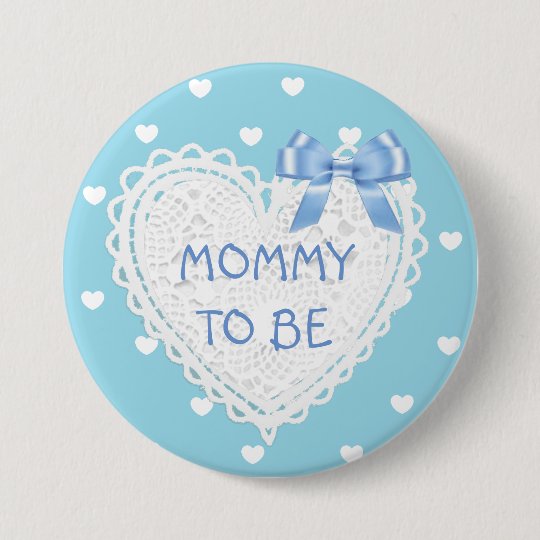 Badge Rond 7,6 Cm Maman à être bouton bleu de baby shower de coeurs