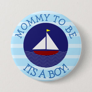 Badge Rond 7,6 Cm Maman à être bouton bleu de baby shower de voilier