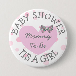 Badge Rond 7,6 Cm Maman à être bouton rose et argenté de baby sho