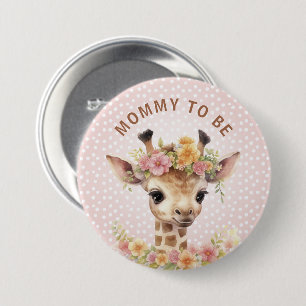 Badge Rond 7,6 Cm Maman à être Giraffe rose bébé fille Douche Nouvel