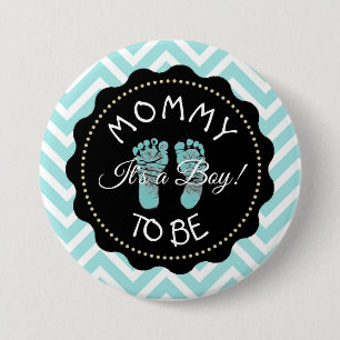 Badge Rond 7,6 Cm Maman à être turquoise rayé Baby shower Chevron bo