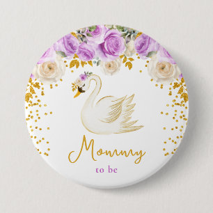 Badge Rond 7,6 Cm Maman future élégante roses violettes et or