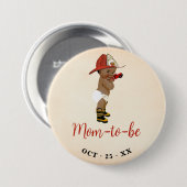 Badge Rond 7,6 Cm Maman sera petit Baby shower de pompier (Devant & derrière)