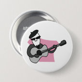 Badge Rond 7,6 Cm Man Wearing Beret Playing Acoustic Guitar (Devant & derrière)