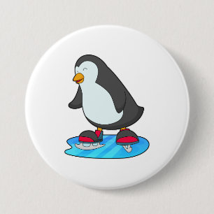 Badge Rond 7,6 Cm Manchot au patinage sur glace avec patins à glace