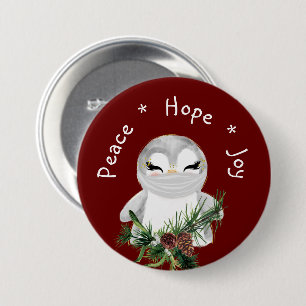 Badge Rond 7,6 Cm Manchot masqué espoir paix joie