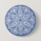 Badge Rond 7,6 Cm Mandala blanc exotique sur Arrière - plan bleu (Devant)