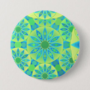 Badge Rond 7,6 Cm Mandala motif, turquoise, bleu, vert citron