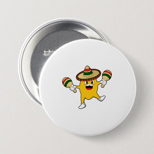 Badge Rond 7,6 Cm Mango comme musicien avec Maraca (Devant & derrière)