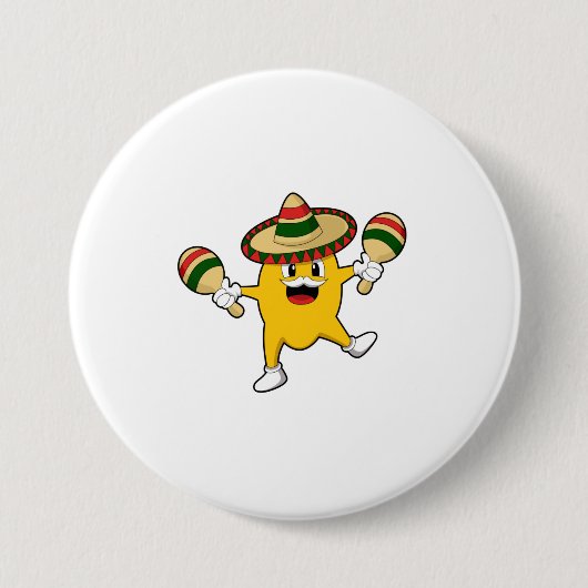 Badge Rond 7,6 Cm Mango comme musicien avec Maraca (Devant)